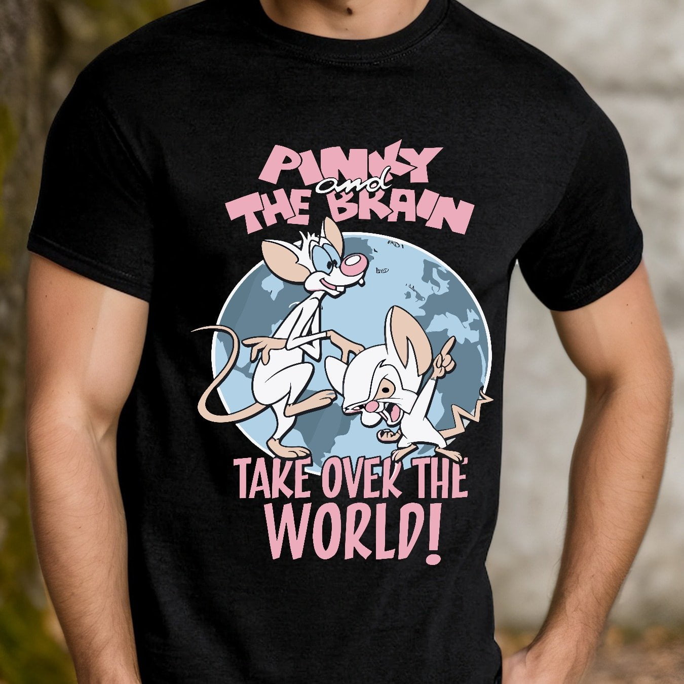 Women's 100% Cotton T-shirt PINKY AND THE BRAIN "Take Over The World ...