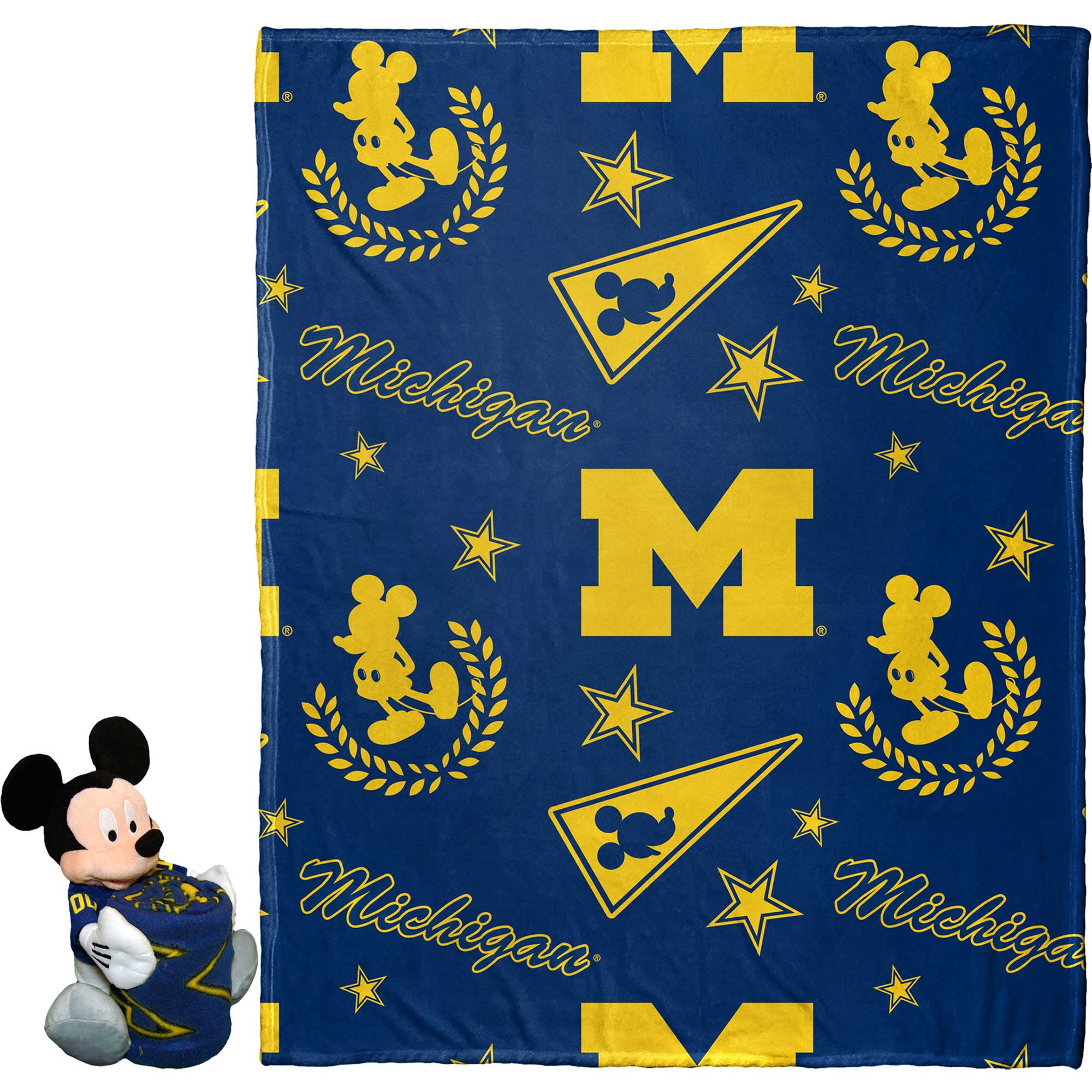 OFFICIAL NCAA Michigan & Disney's Mickey Mouse Character Hugger Pillow & Silk Touch Throw Set