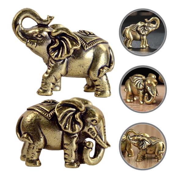 OFFIGAM Mini Brass Elephant Figurine Pair Vintage Style Decorative Statue for Home and Office Decor