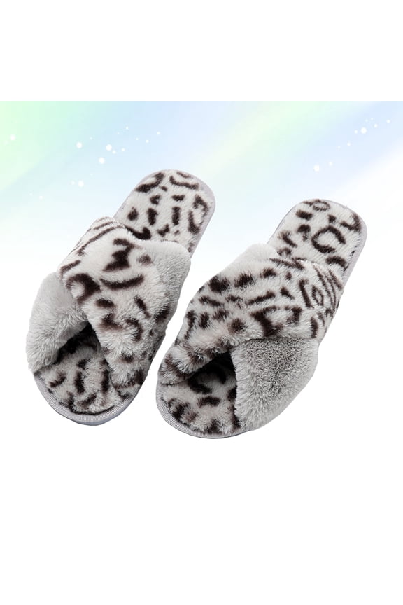 1 Pair Grey Plush Slippers for Women, Breathable and Cozy for Autumn Winter, Ideal for Students and Dormitory Use