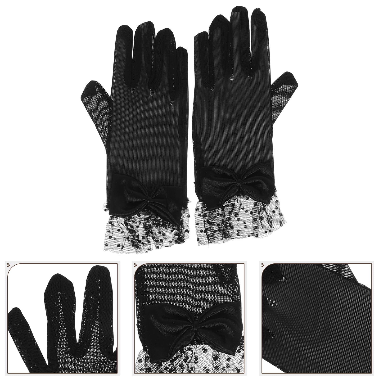 OFFIGAM 1 Pair Tea Party Gloves Lace Satin Black Elegant Design for