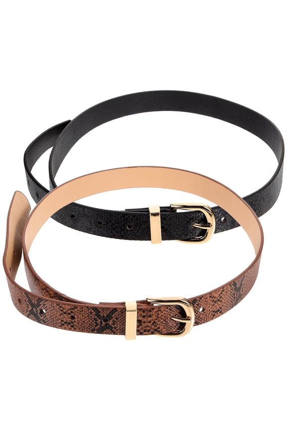 1 Set 2Pcs Snakeskin Pattern Waist Belts for Dresses (Black Khaki)