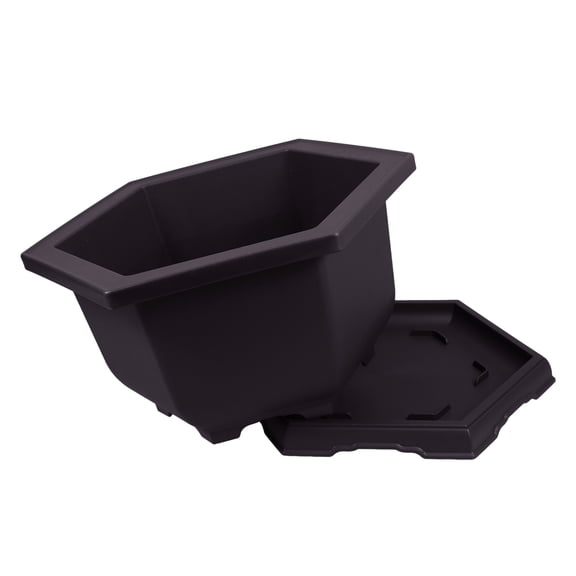 OFFIGAM Hexagonal Indoor Planter Pot in Dark Brown Plastic, Plant Container for Home and Office, 1 Set