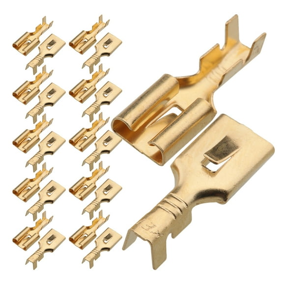 OFFIGAM 100PCS Crimp Spade Connectors for Automotive Audio Upgrade Copper Golden Quick Connect Design