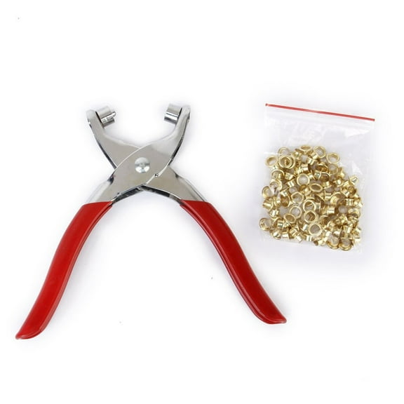 OFFIGAM 100 Pieces 4.5mm Eyelet Pliers with Red Handle Stainless Steel Clamps for Shoes, Belts, and Bags