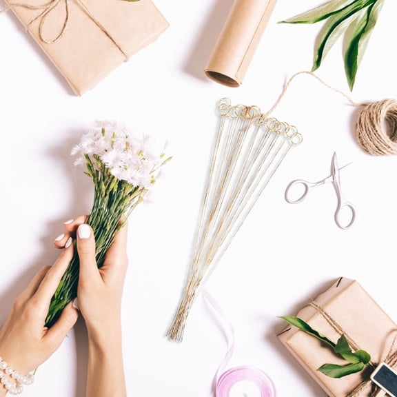 OFFIGAM 100Pcs Gold Floral Bouquet Card Holder Sticks Metal Wire for Versatile Decor Use