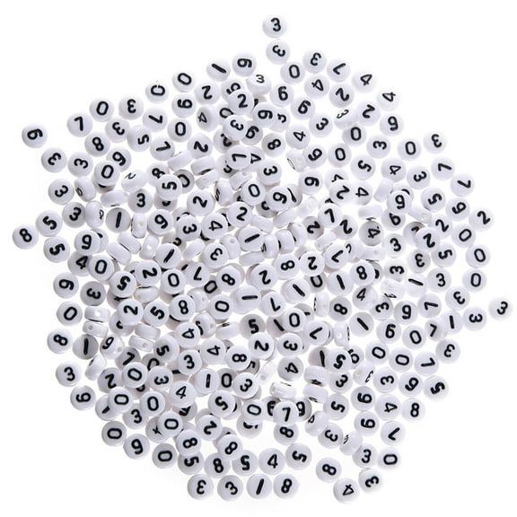 OFFIGAM 100Pcs Number Beads Bulk Acrylic White with Black Numbers for DIY Jewelry Making