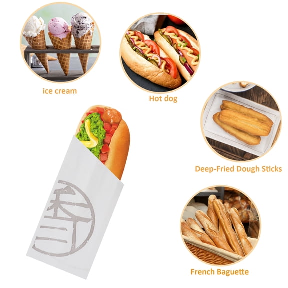 OFFIGAM 100Pcs Oilproof White Food Paper Bags for Hot Dog, Bread, Fried Chicken, Snacks, and Takeout Packing