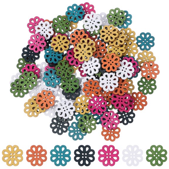 OFFIGAM 100pcs Wooden Buttons 20mm Vintage Daisy Pattern, Craft Sewing