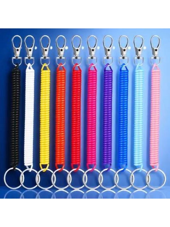 Elastic Spiral Keychain, Stretchy Spring Coil, Plastic, Assorted Color, for Decoration, 10Pcs