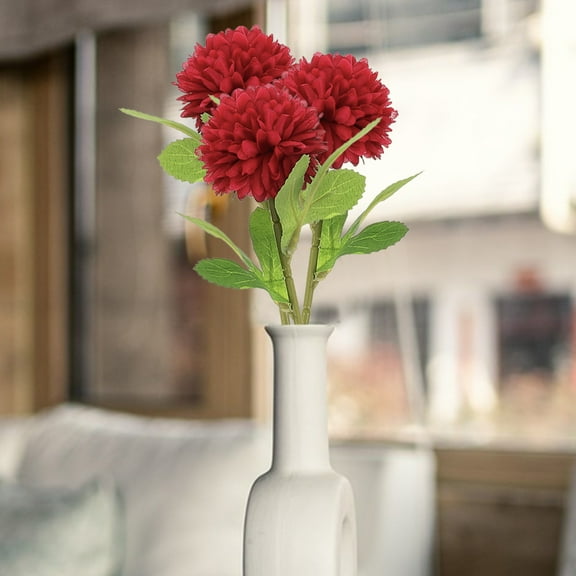 OFFIGAM 10Pcs Faux Floral Picks Red Chrysanthemum Ball Flowers for Holiday Decoration