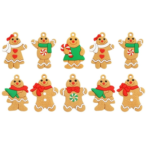 OFFIGAM 10Pcs Gingerbread Man Shape Cartoon Design Ornaments Plastic Ginger Man For Christmas Holiday Home Supplies Xmas Tree Decor 3.8x2.9in