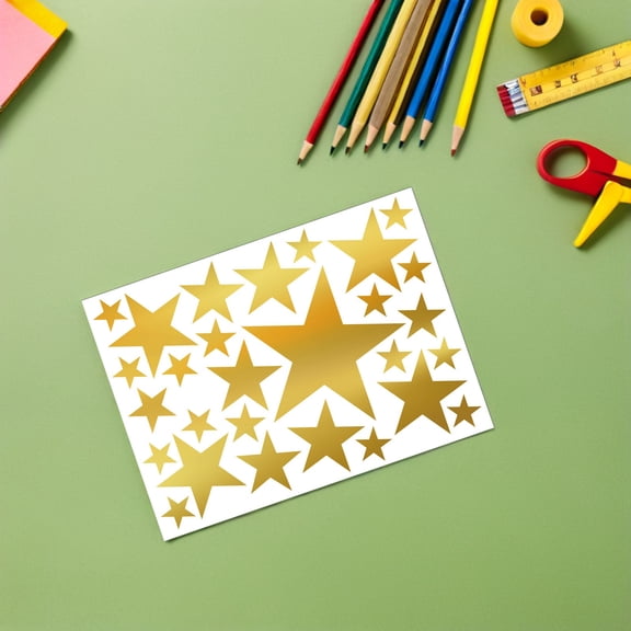 OFFIGAM 10Pcs Golden Vinyl Stars Moon Clouds Wall Decal Self-Adhesive Wall Decor For Kids Room