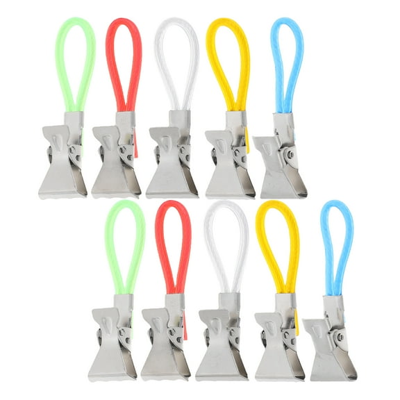 OFFIGAM 10Pcs Multifunctional Metal Towel Clips for Bathroom Kitchen Tea and Beach Towels with Rope