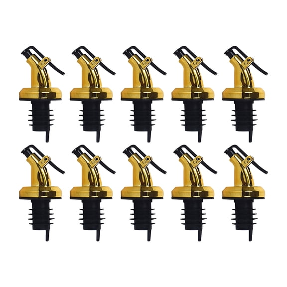 OFFIGAM 10Pcs Oil Vinegar Pour Spout ABS Golden Tight Sealing Kitchen Bottle Accessories
