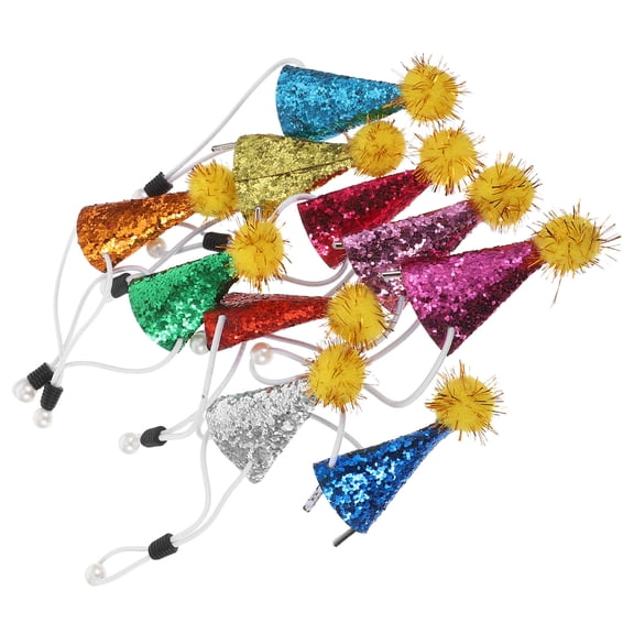 OFFIGAM 10Pcs Pet Birthday Hats Adjustable Cone Hat with Pompom for Dogs and Cats Small Pet Party Supplies