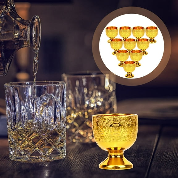 OFFIGAM 10Pcs Small Golden Wine Cups Reusable Decorative Drinking Cups for Home and Office Use