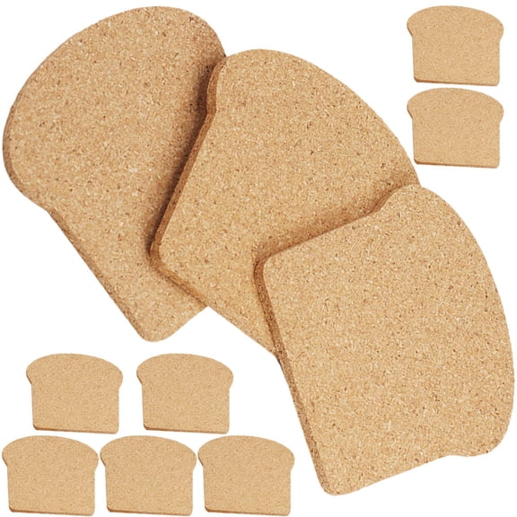 OFFIGAM 10Pcs Toast Shaped Cork Coasters Heat-Resistant Cup Mats for Home Light Brown Decorative Drink Coaster Set