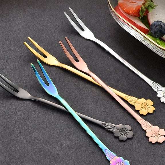OFFIGAM 10Pcs Two Tine Stainless Steel Cake Forks Plated Silver Reusable Kitchen Accessories