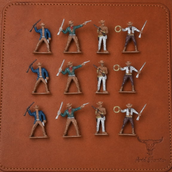 OFFIGAM 12-Piece Mini Plastic Figures Set in Assorted Colors, Western-Themed Toys for Collectibles, Photo Props, and Kids Playtime Fun