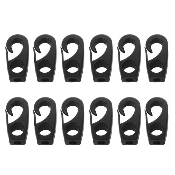 OFFIGAM 12Pcs Durable Black Nylon Canoe Shock Cord Hooks Elastic Rope Clips for Outdoor Gear