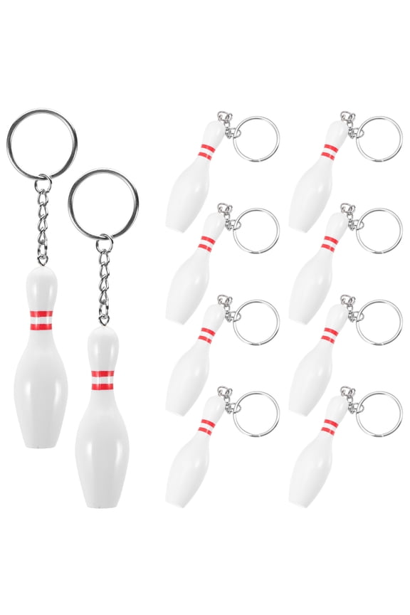 12-Pack Mini Bowling Key White PVC and Metal Keychains Office Supplies