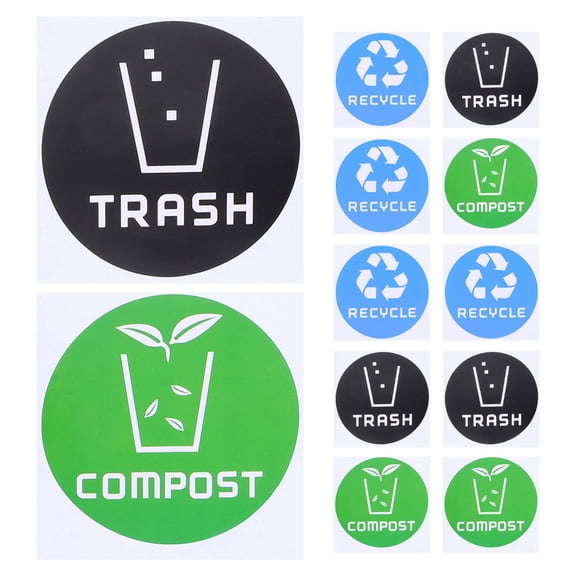 OFFIGAM 12Pcs Multi Color Trash Bin Sticker Set for Easy Waste Sorting and Garbage Classification