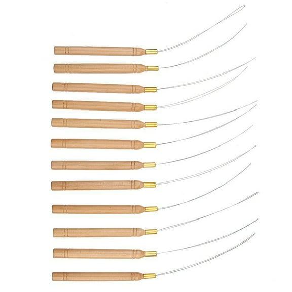 OFFIGAM Wooden Hair Extension Needles 12Pcs Multi-Use Anti- Barber Tools for Hair Styling and Extensions