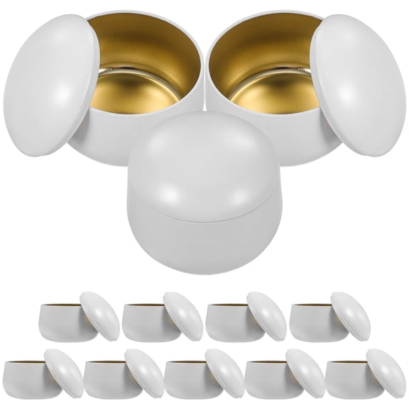 OFFIGAM Set of 12 White Metal Candle Storage Jars with Lids, Tinplate Containers for Candle Making Projects