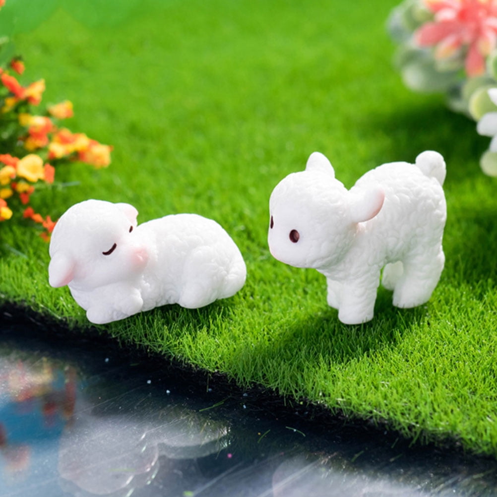 2 Miniature Sheep Clay Figurines - Handmade Thai Clay Crafts For Home & Garden Decor