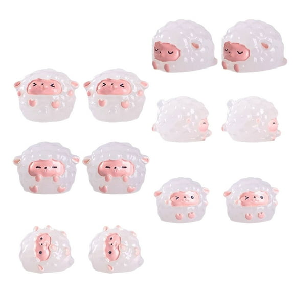 OFFIGAM 12pcs Glow In Dark Miniature Sheep Figures Resin Home Decor For Micro Landscape Decor