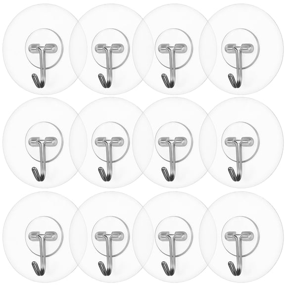 OFFIGAM 12-Pack Heavy Duty Clear Plastic Wall Hangers for Indoor Use, No Damage, Strong Adhesive Hooks