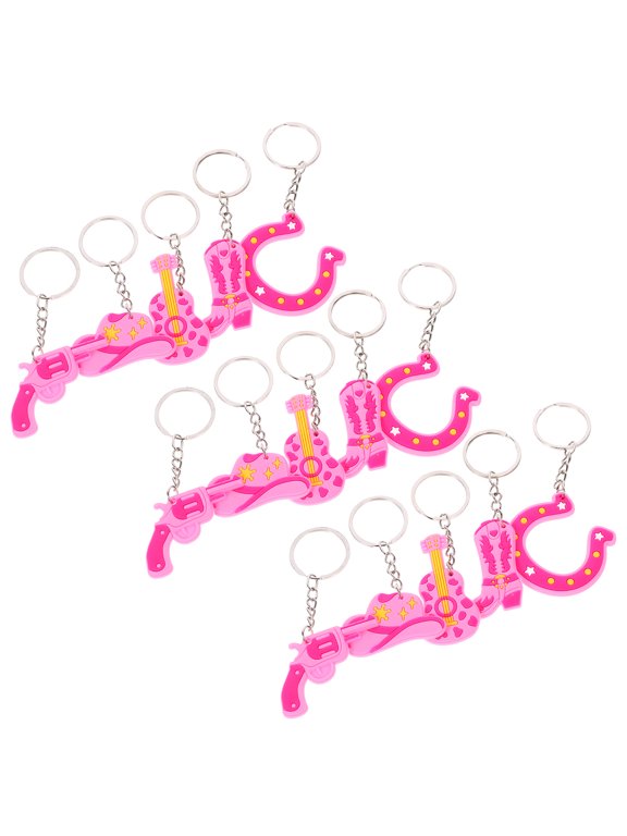 15-Piece Cowgirl Keychain Set PVC Bag Charms Party Favors Accessories 10.5X4.2X0.3in