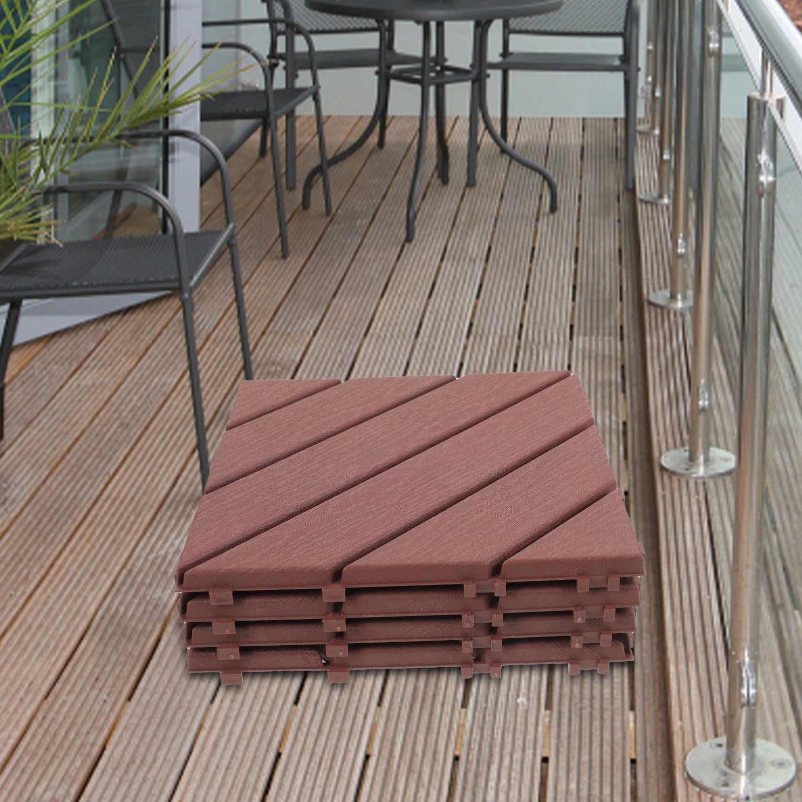 OFFIGAM 16Pcs Imitation Wood Decking Tiles High-density Plastic Sturdy ...