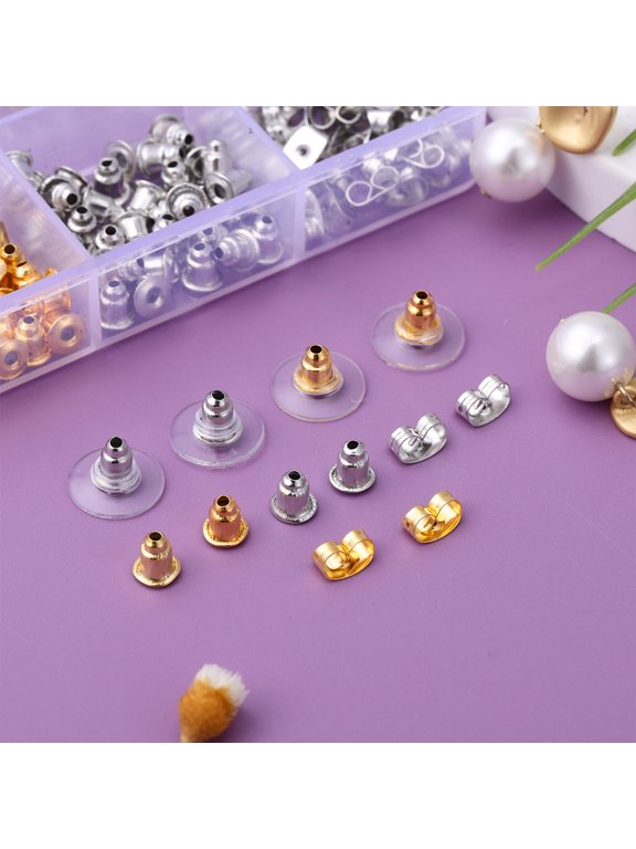 170-Piece Clear Rubber Earring Backs Set with Storage Box for Secure Pierced Earrings Replacement