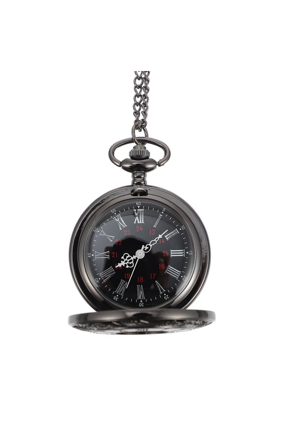 Metal Pendant Pocket Watch, Black Vintage Zinc Alloy, Timepiece for Adults, and Stylish Design