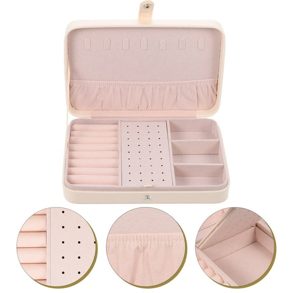 OFFIGAM Double Layer Jewelry Organizer Box White PU Desktop Storage Case with Fine Craftsmanship and Secure Closure
