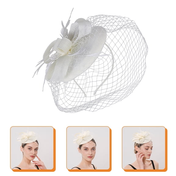 OFFIGAM 1Pack Tea Party Hats For Women In Beige With Shape And Mesh Veil Suitable For Photo Shoot