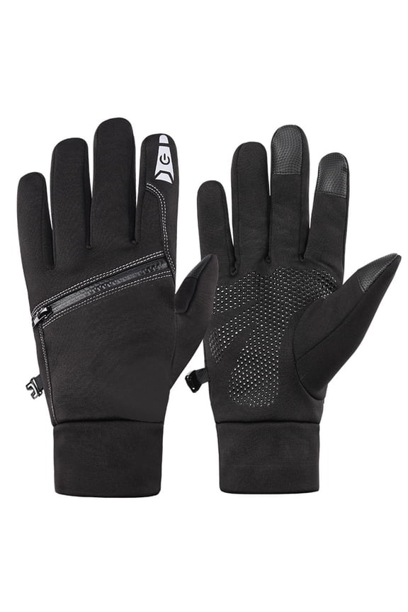 1Pair Men's Wind Proof Gloves with Touch Screen Conductive Fibers and Non Slip Palm Grip