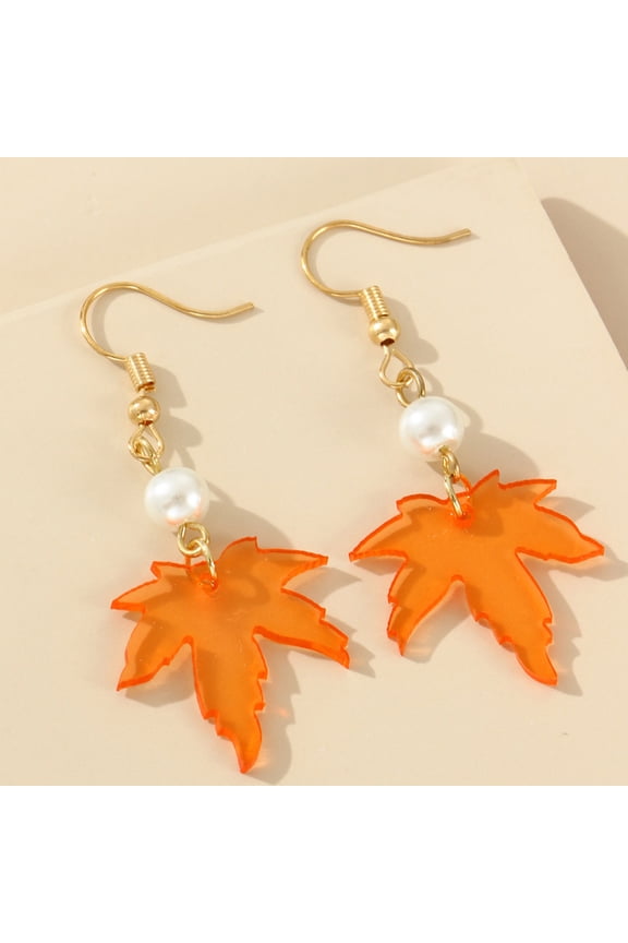 1 Pair Orange Maple Leaf Drop Earrings Lightweight Fall Season Fashion Jewelry Accessories