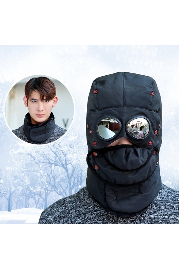 1Pc Black Cycling Cap Windproof Thickened Warm Hat for Winter Outdoor Activities