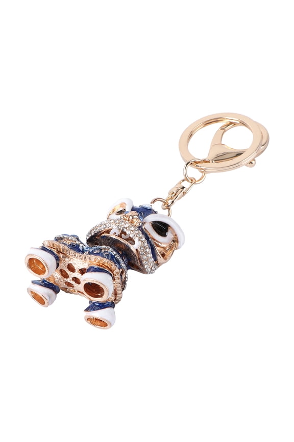 1Pc Blue Chinoiserie Keyring Durable Metal Lion Dancing Key Accessory
