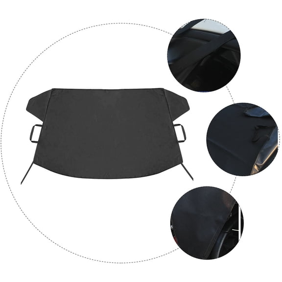 OFFIGAM Black Oxford Cloth Car Windshield Cover, Snow Protector with Elastic Straps for Use