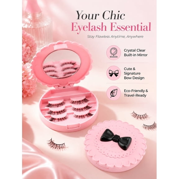 OFFIGAM False Eyelash Case with Mirror, Reusable Lash Holder, Travel Cosmetic Organizer Storage Box for Makeup Vanity