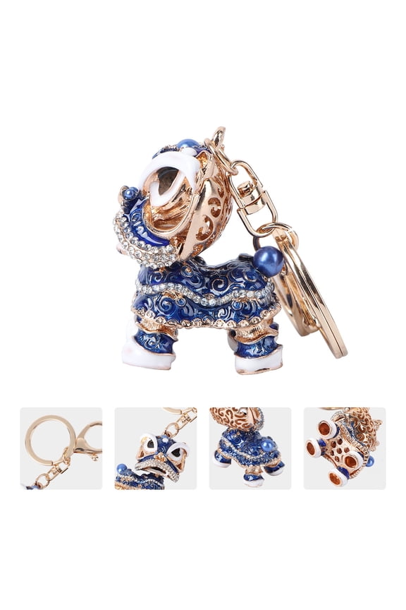 1Pc Decorative Blue Key Pendant Creative Lion Dancing Keyring Accessory
