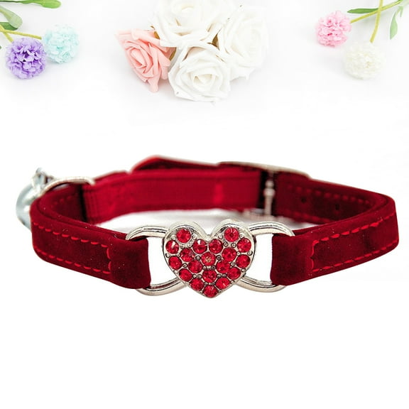 OFFIGAM 1Pc Durable Red Cat Collar with Heart Rhinestone Charm and Bell for Outdoor Use