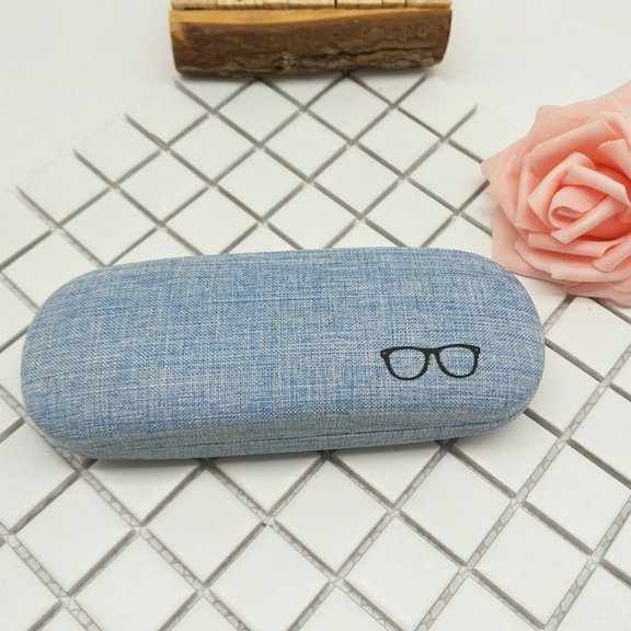 OFFIGAM 1Pc Linen Glasses Case Blue Durable Lightweight Eyewear Protector Fits Most Frames