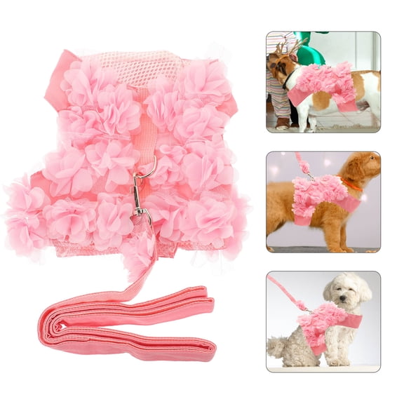 OFFIGAM 1Pc Pink Pet Traction Rope Adjustable Sliding Straps Breathable Dog Back Chest Harness