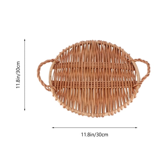 OFFIGAM 1Pc Reusable Brown Willow Round Food Tray for Dessert Candy and Snacks