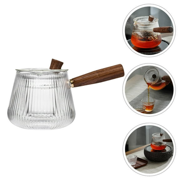 OFFIGAM 1Pc Simple Style Clear Stovetop Pot With Wood Handle For Heating Milk And Making Coffee